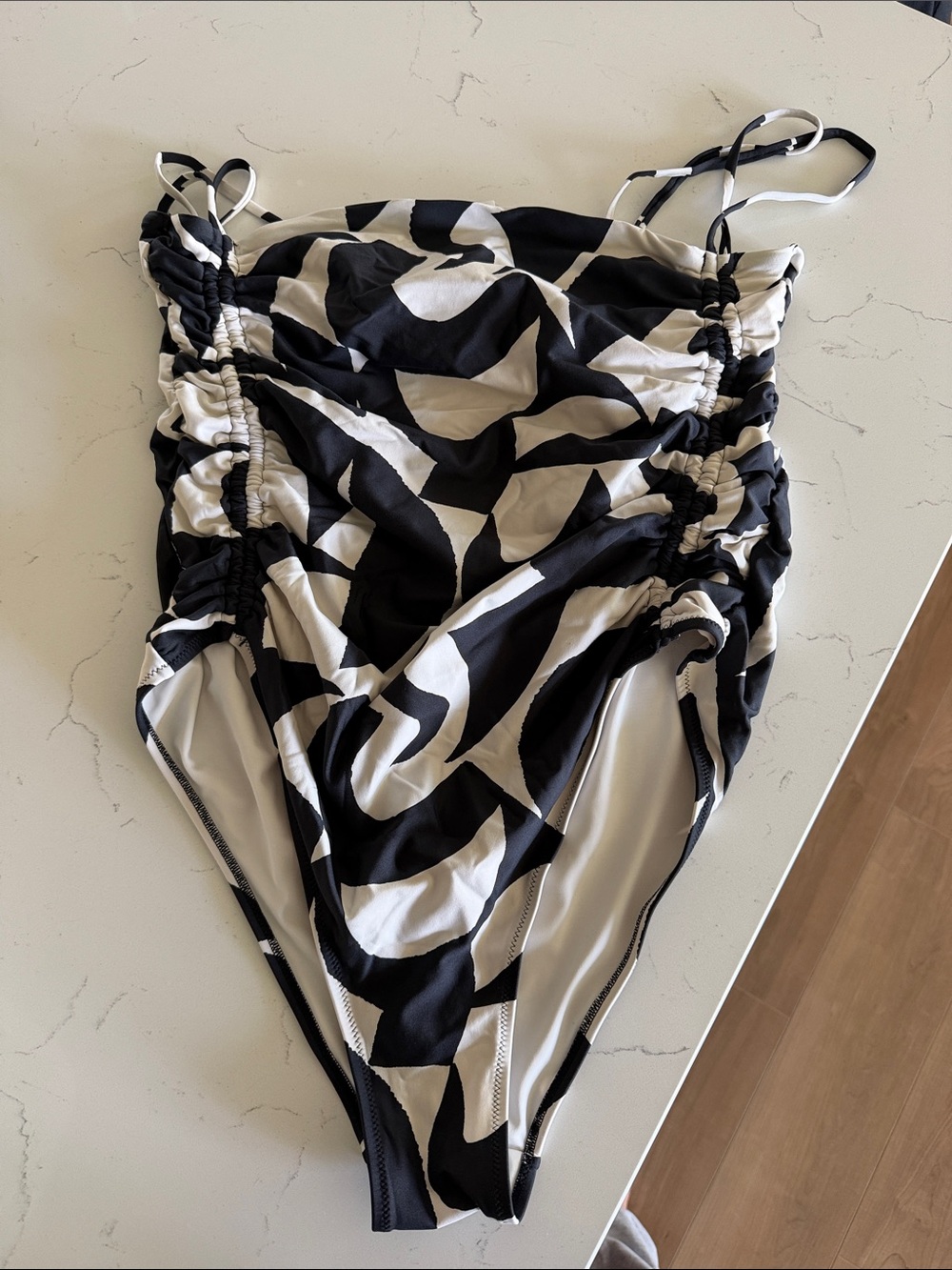 H&M Black & White Ruched One-Piece Swimsuit